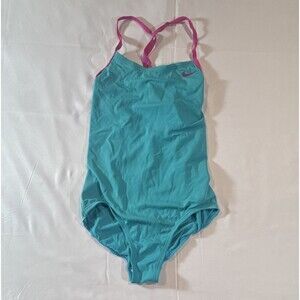 Nike Girls Blue/Pink Solid One-Piece Swimsuit 1 Piece Size M